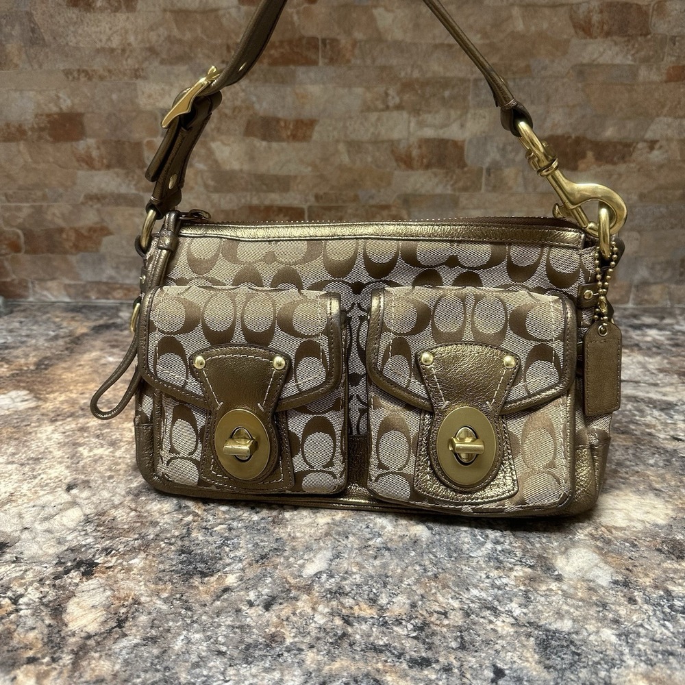 Coach Cargo Style Y2K Legacy Edition In Monogram Canvas A Bronze Leather Trim